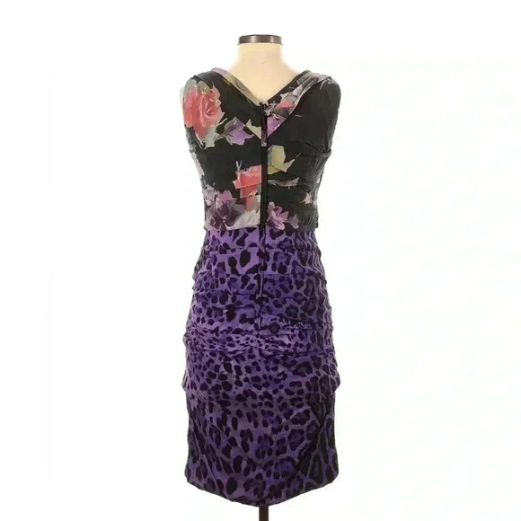 Dolce & Gabbana Leopard Floral Silk Mini Dress 44 M Ruched Draped Purple Black - Picture 9 of 10